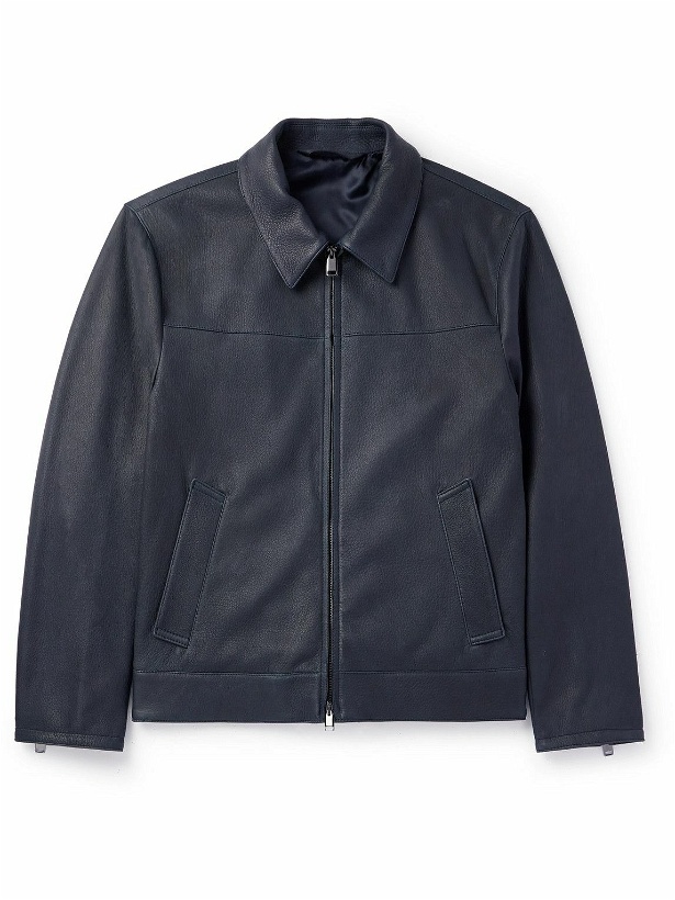 Photo: Brioni - Full-Grain Leather Blouson Jacket - Blue