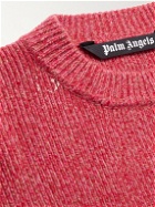 Palm Angels - Logo-Print Paint-Splattered Cashmere and Wool-Blend Sweater - Red