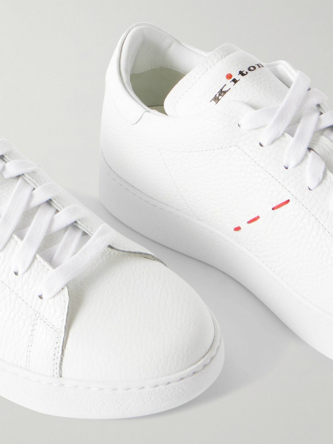 Kiton - Embroidered Full-Grain Leather Sneakers - White