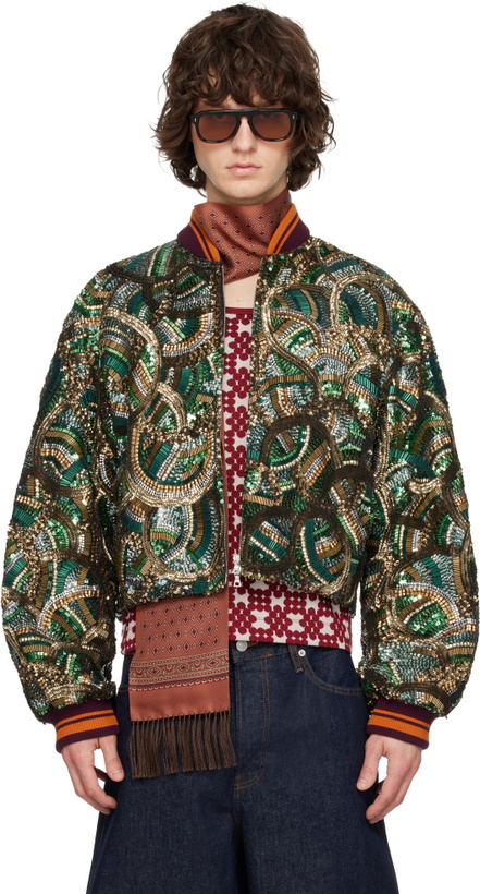 Photo: Dries Van Noten Green Embroidered Bomber Jacket
