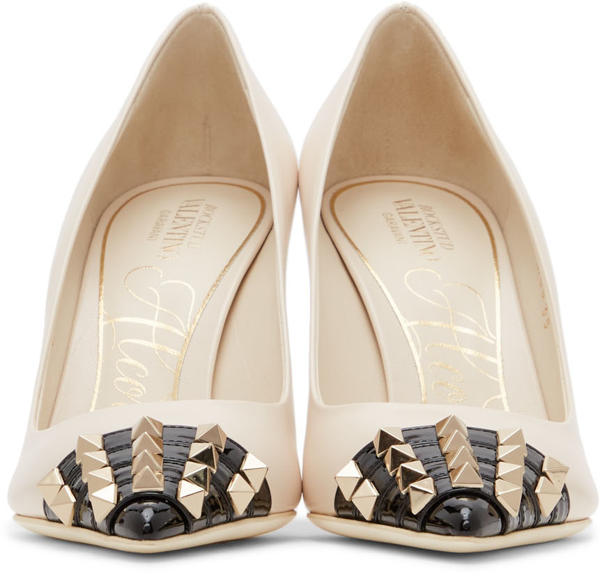 Valentino Garavani Beige Black Rockstud Alcove Heels Valentino Garavani