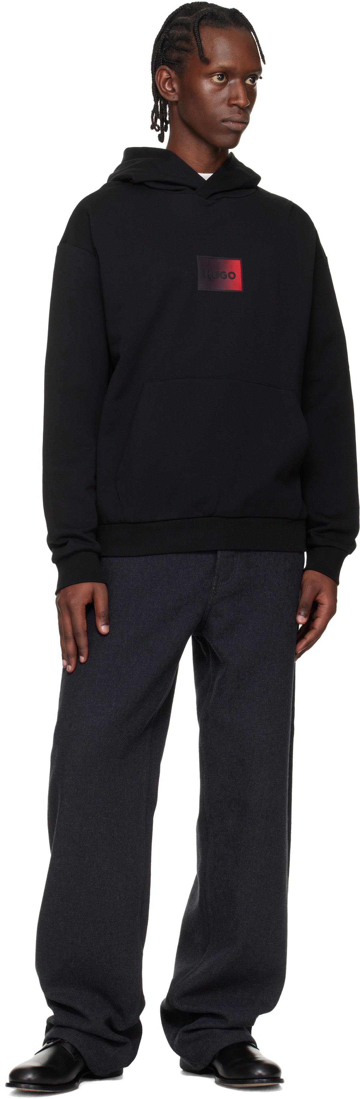 Hugo Black Cotton-Terry Gradient Logo Hoodie