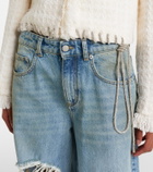 Area Distressed embellished wide-leg jeans