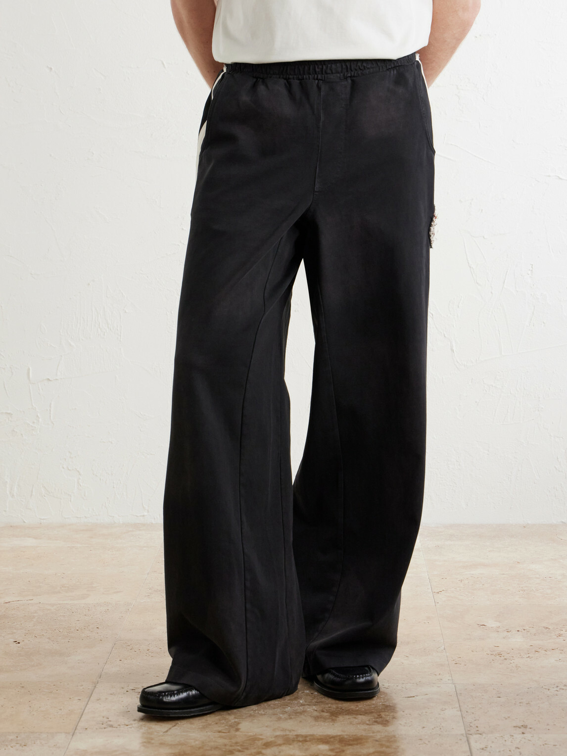 424 - Straight-Leg Distressed Striped Cotton-Jersey Sweatpants - Black