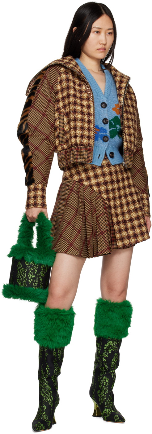 SHUTING QIU Brown Patchwork Miniskirt