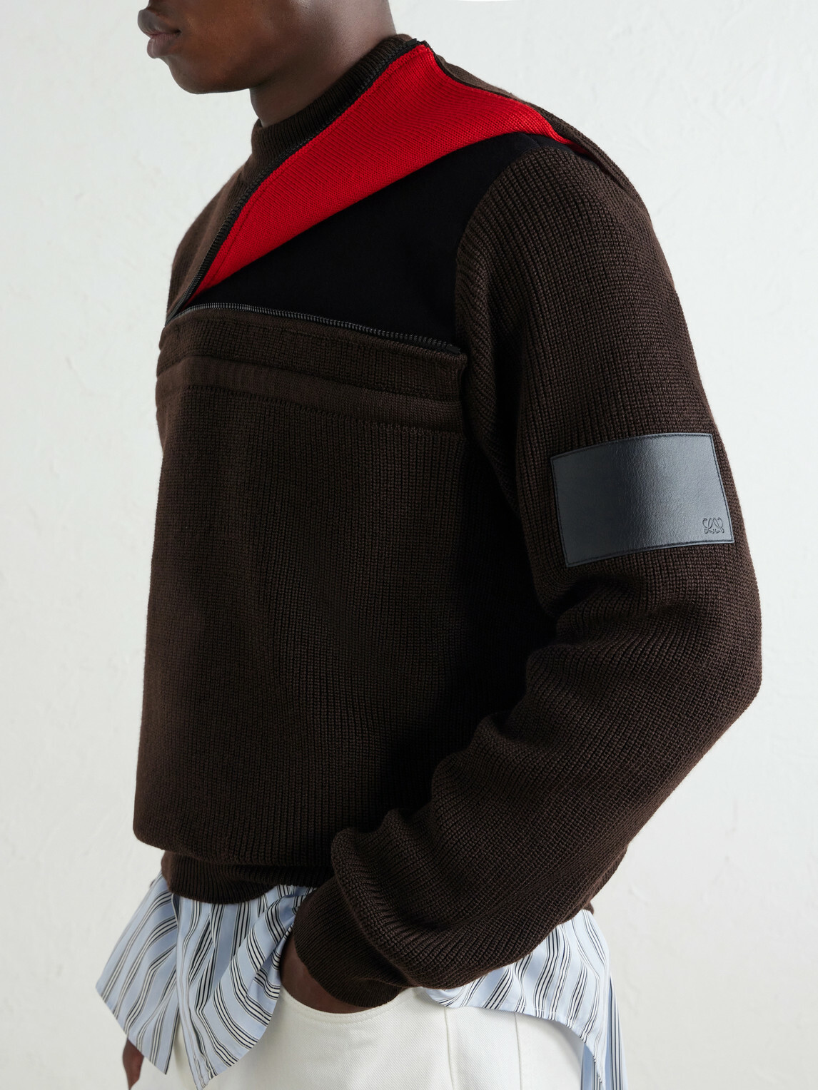 LOEWE - Panelled Zippered Wool-Blend Sweater - Brown