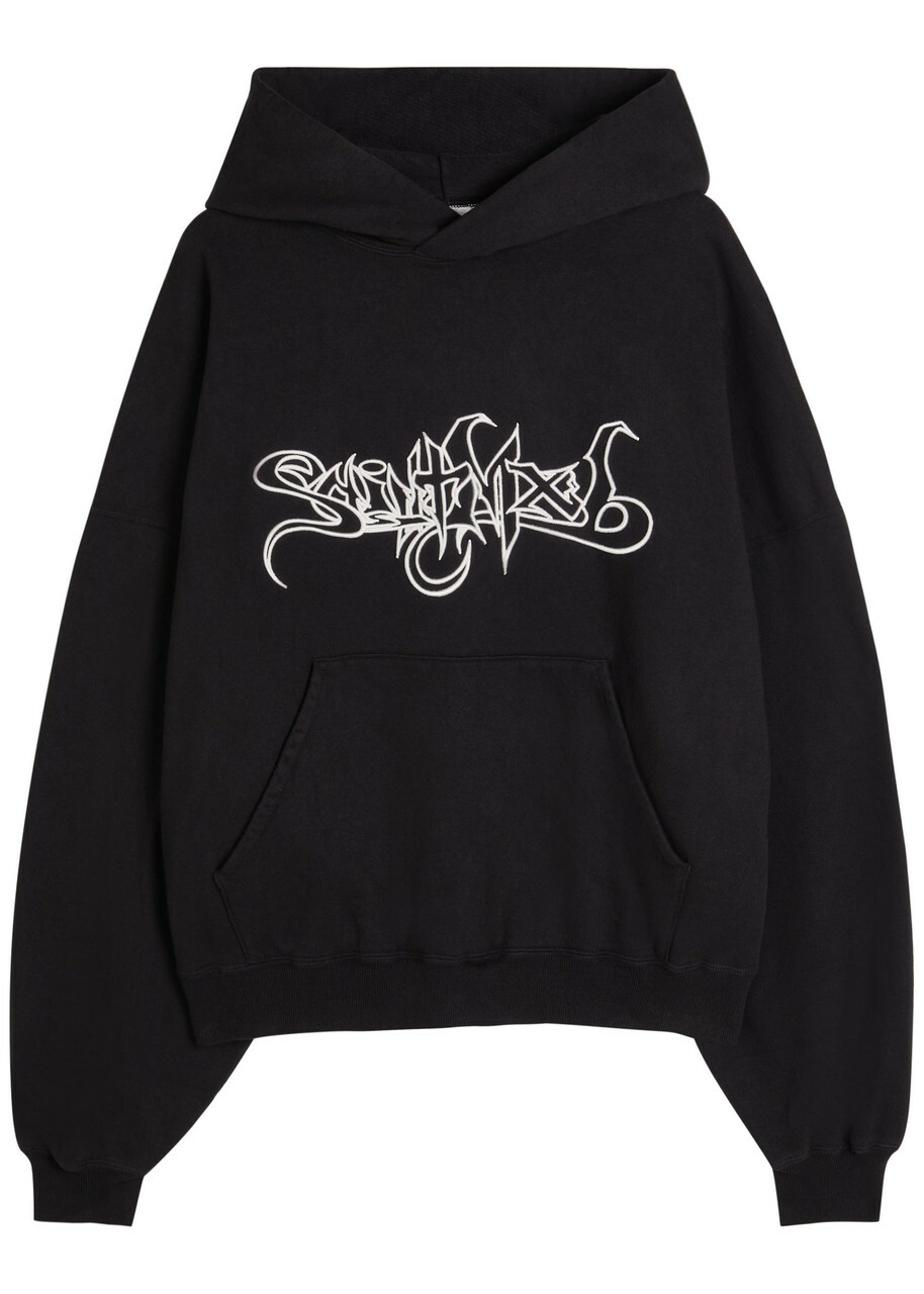 Saint Mxxxxxx Embroidered Hooded Cotton Sweatshirt Black