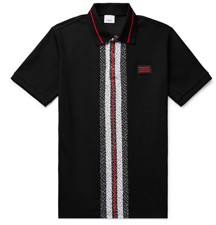 Photo: Burberry - Slim-Fit Logo-Print Striped Cotton-Piqué Polo Shirt - Black