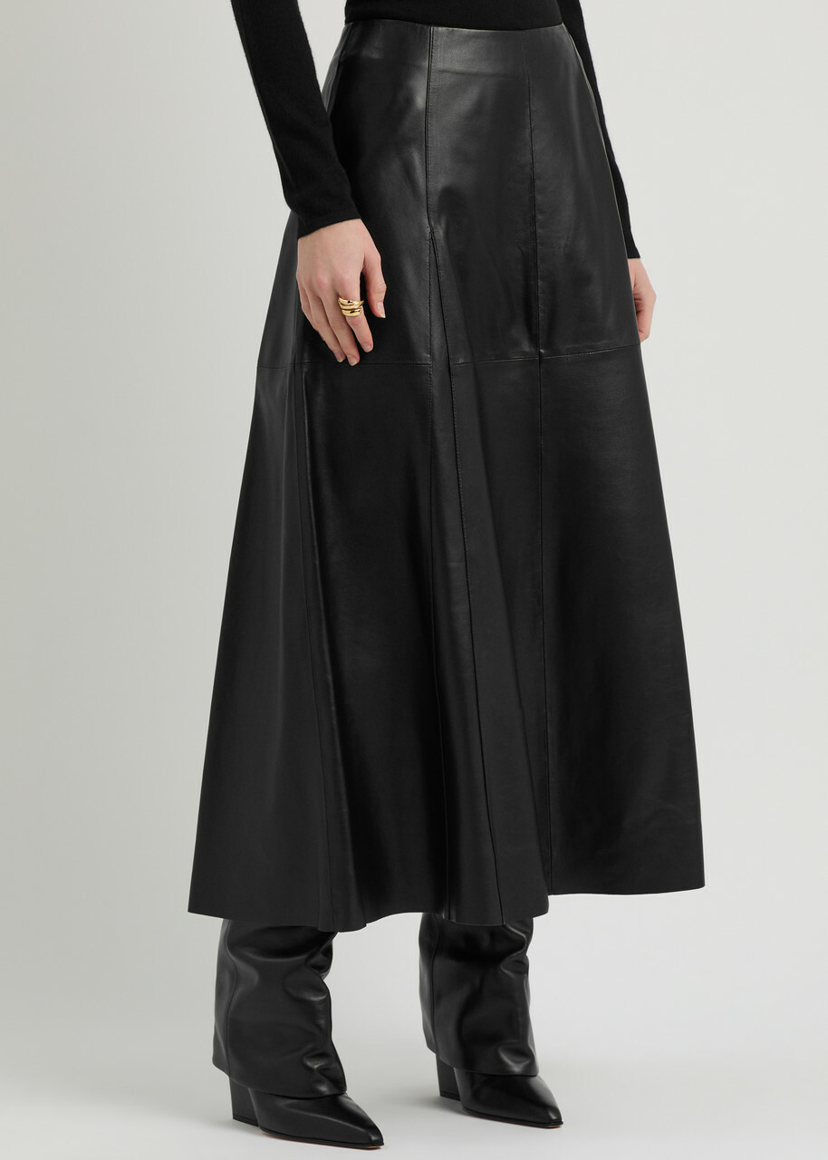 Arma Irina Panelled Leather Midi Skirt Black
