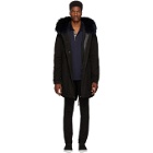 Mr and Mrs Italy Black and Blue Fur Long Quilt Parka