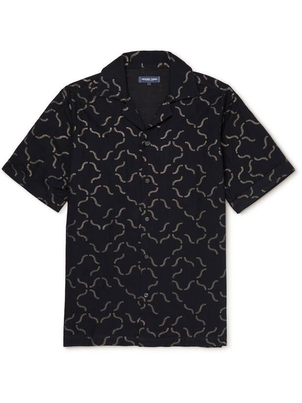 Photo: Frescobol Carioca - Camp-Collar Cotton-Blend Jacquard Shirt - Black