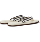 Brunello Cucinelli - Striped Canvas and Leather Flip-Flops - White