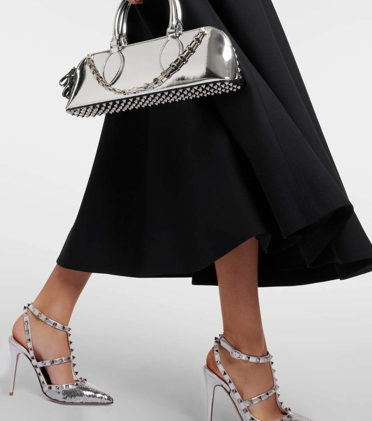 スカート VALENTINO WOOL AND SILK MIDI SKIRT VALENTINO GARAVANI Embellished wool and silk-blend crepe