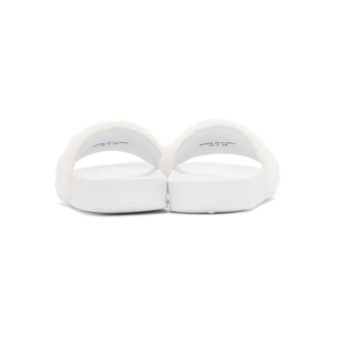 Baja East White Fila Edition Shearling Drifter Slides