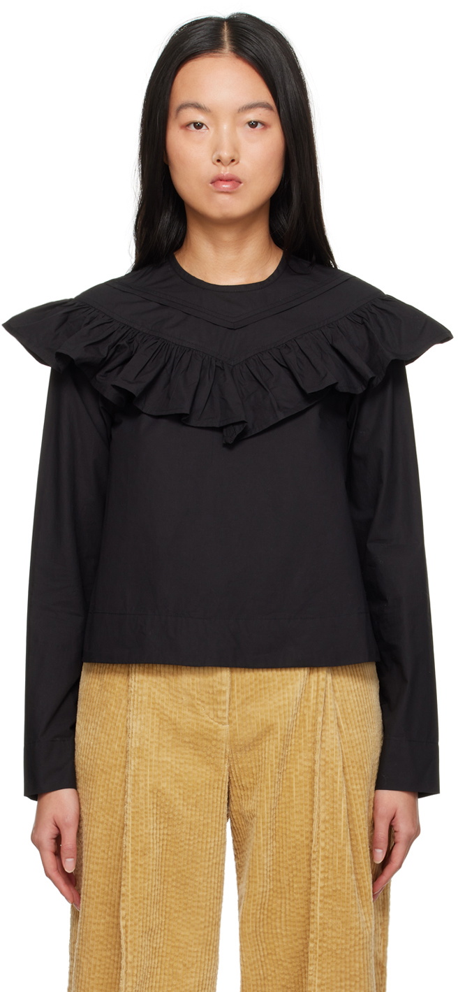 GANNI Black Frill Blouse GANNI