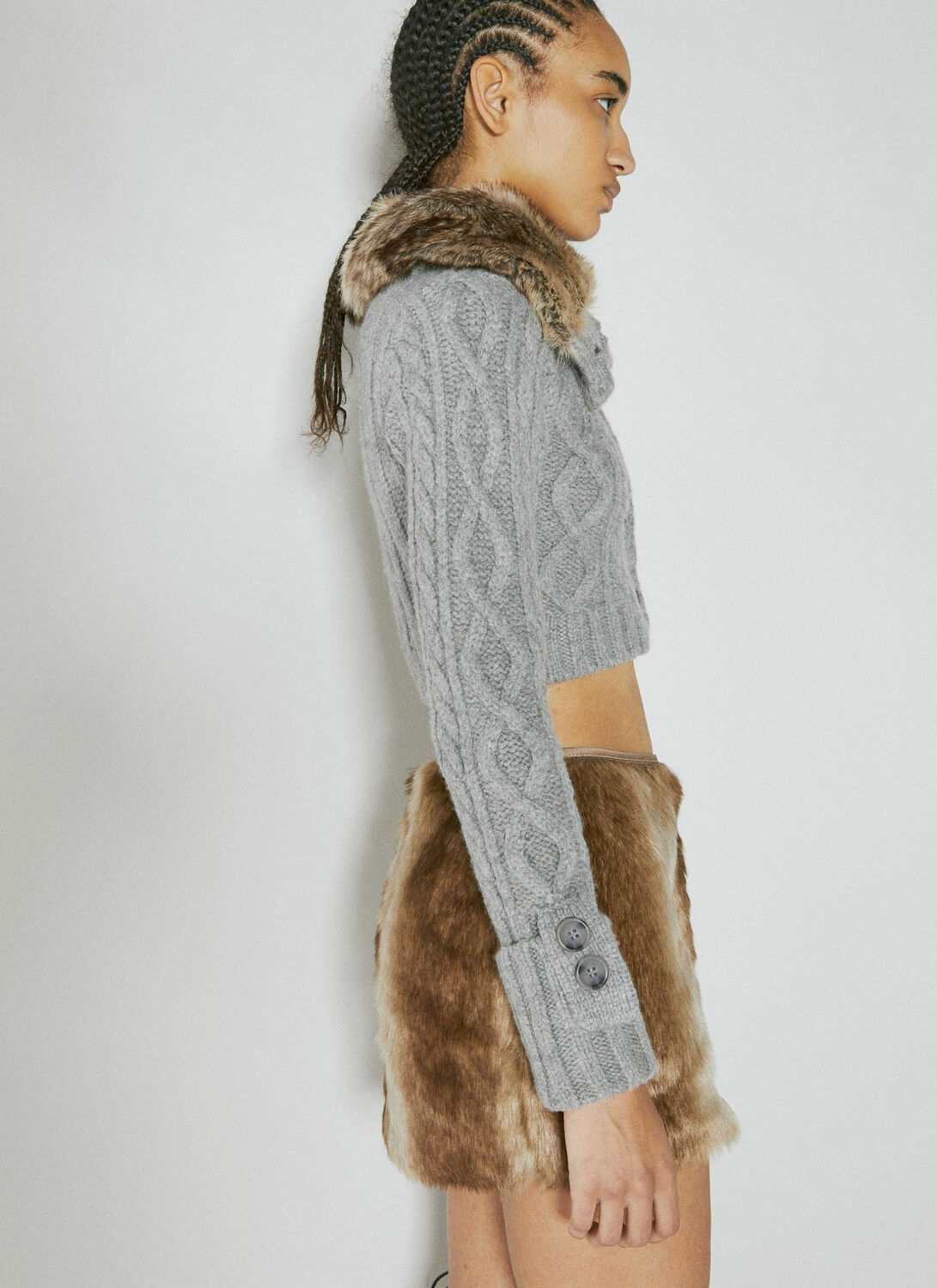 Guess USA Faux Fur Cable Sweater
