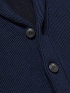 Sunspel - Shawl-Collar Ribbed Merino Wool and Cotton-Blend Cardigan - Blue