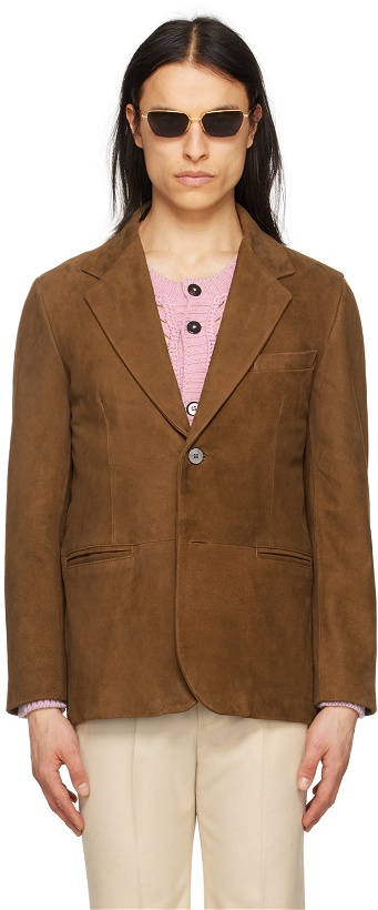 Photo: Ernest W. Baker Brown Buttoned Leather Blazer