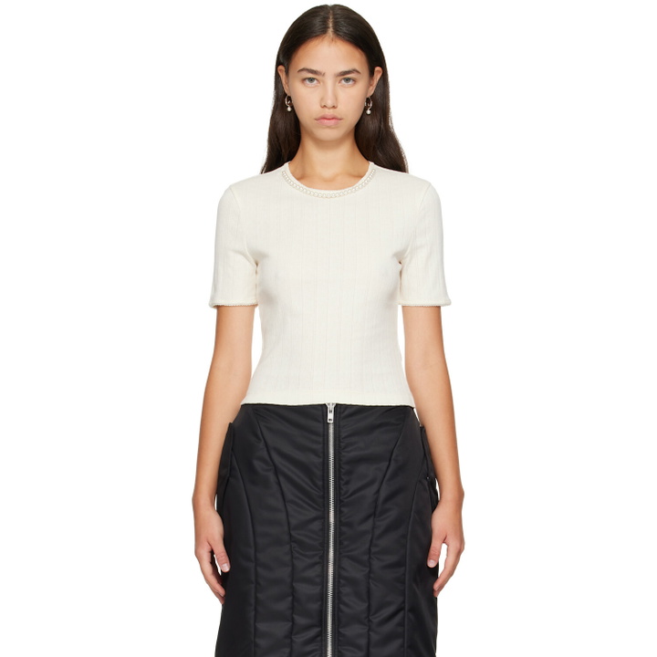 Photo: Simone Rocha Off-White Embellished Cropped Pointelle T-shirt