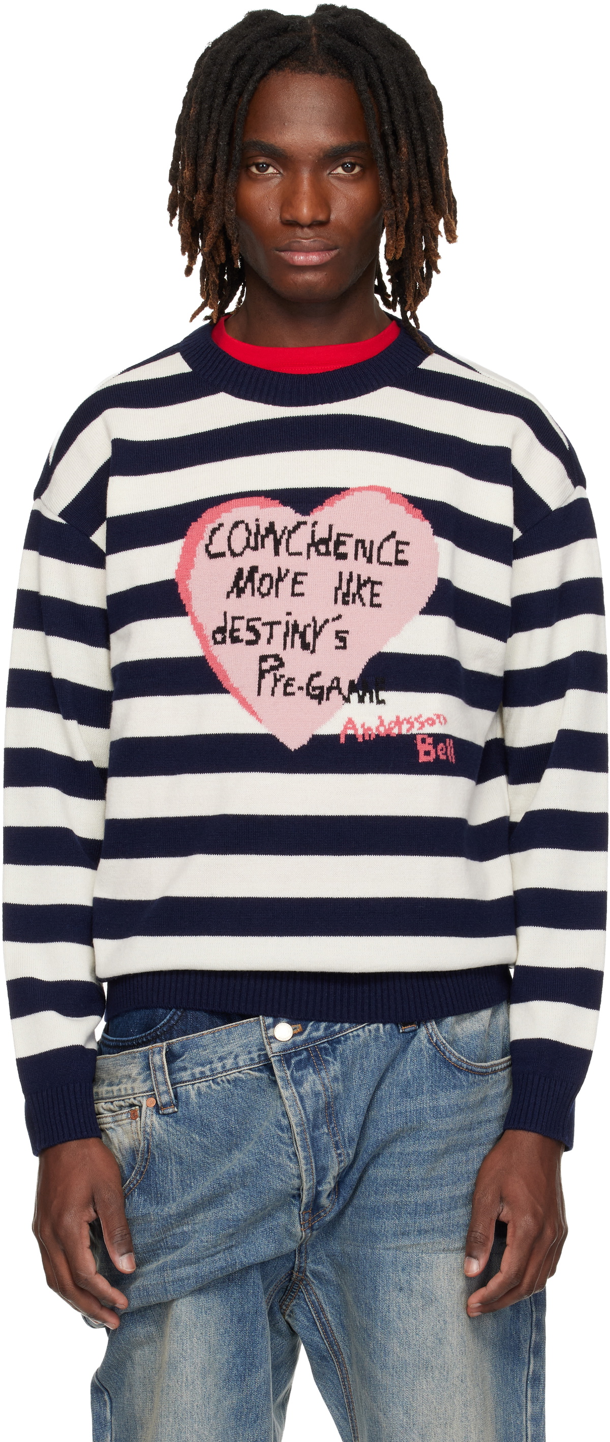 Andersson Bell Navy & White Heart Message Crew-Neck Sweater
