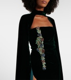 Costarellos Brisha caped embellished velvet gown