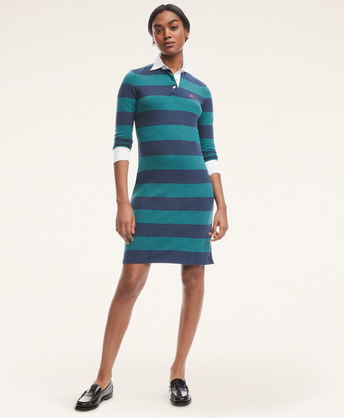 Photo: Brooks Brothers Women's Cotton Pique Rugby Stripe Dress | Teal
