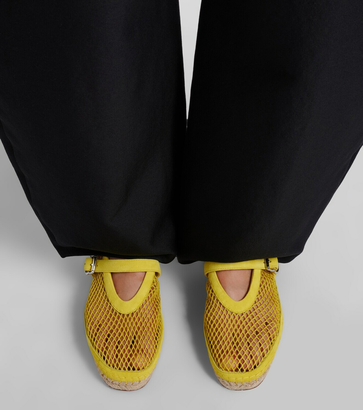 Alaïa Fishnet suede-trimmed espadrilles