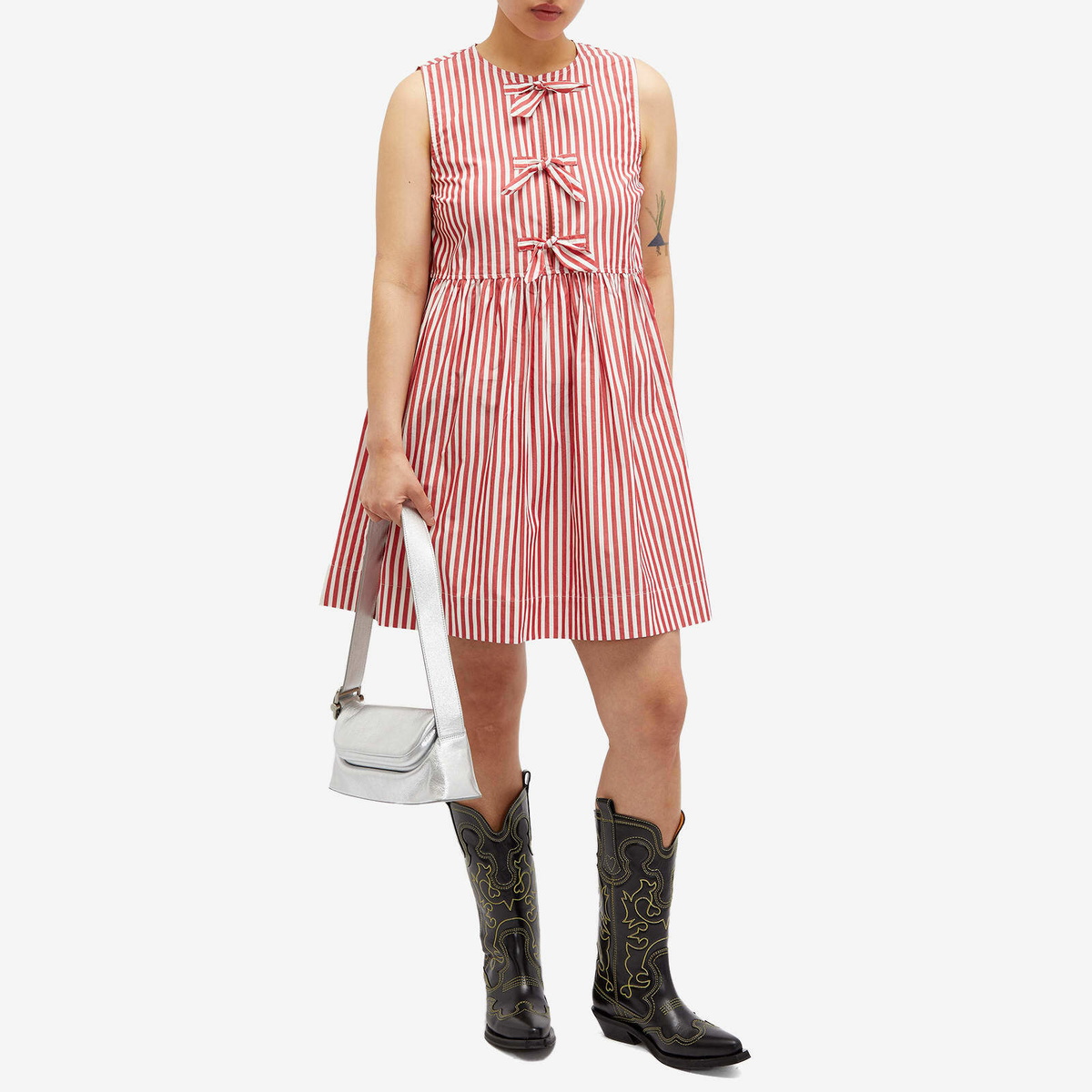 GANNI Women's Mini Bow Tie Dress in Barbados Cherry