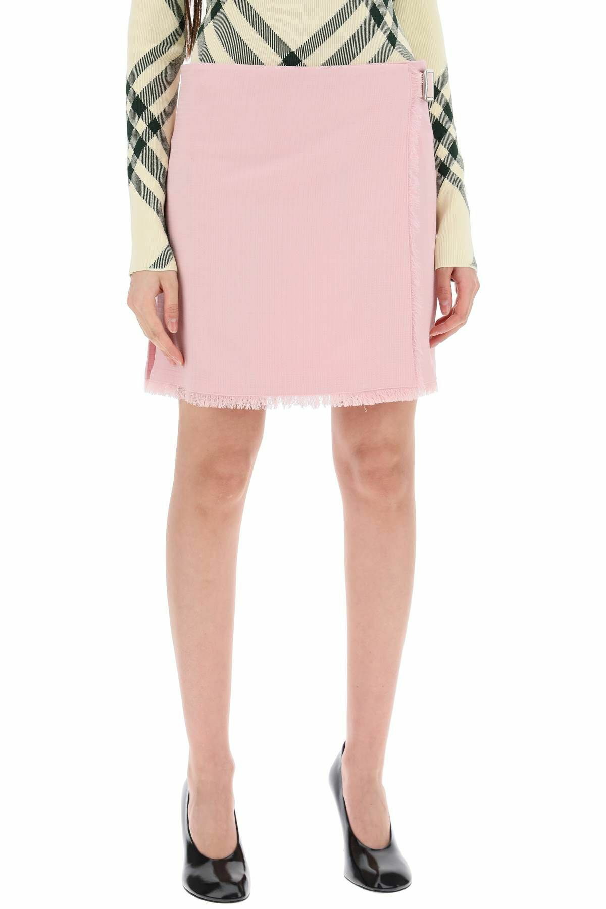BURBERRY textured wool mini kilt skirt Pink Burberry