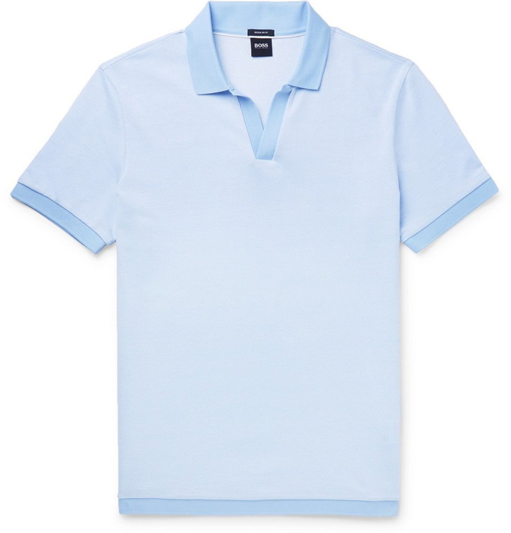 Photo: Hugo Boss - Slim-Fit Textured-Knit Cotton Polo Shirt - Blue