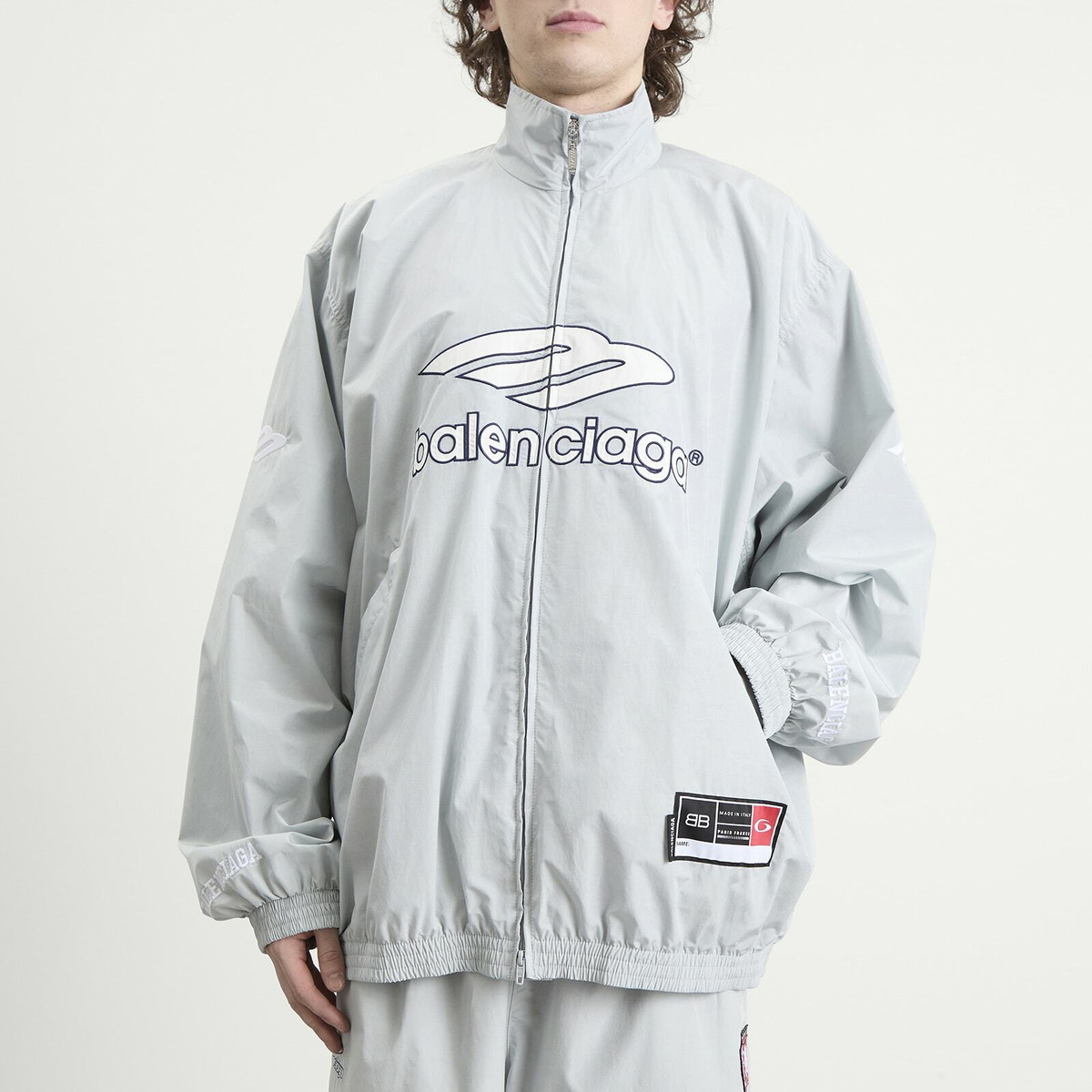 Balenciaga Men's American Football Track Jacket in New Grey Balenciaga