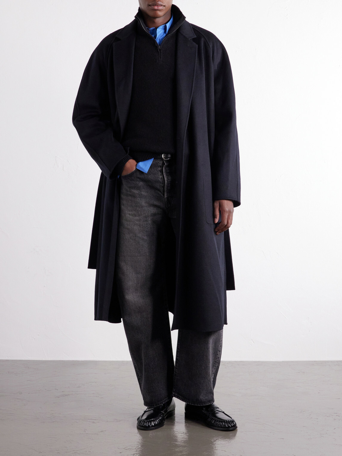 ssstein - Reversible Belted Wool-Blend Coat - Black