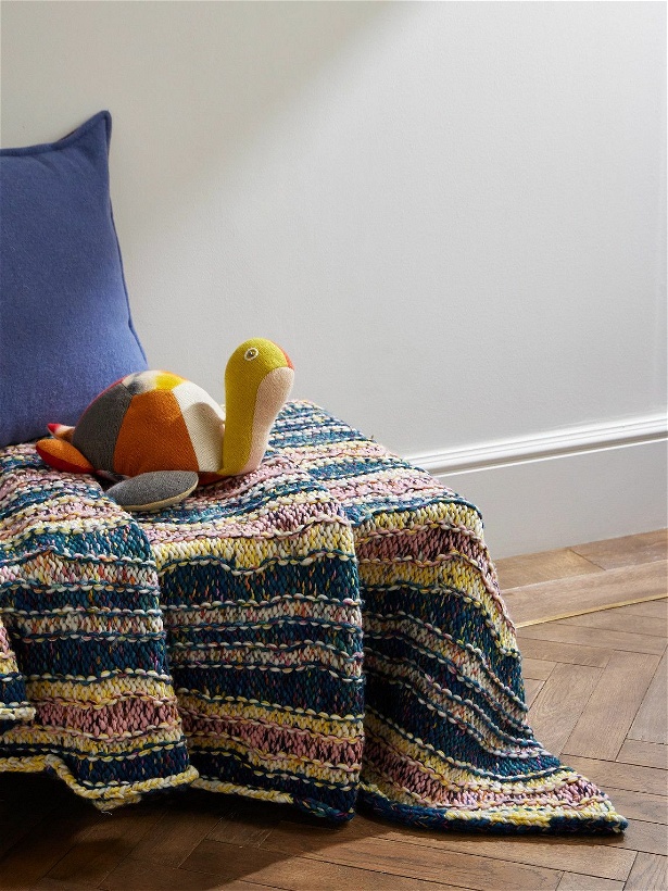 Photo: The Elder Statesman - Disheveled Striped Crochet-Knit Wool Blanket