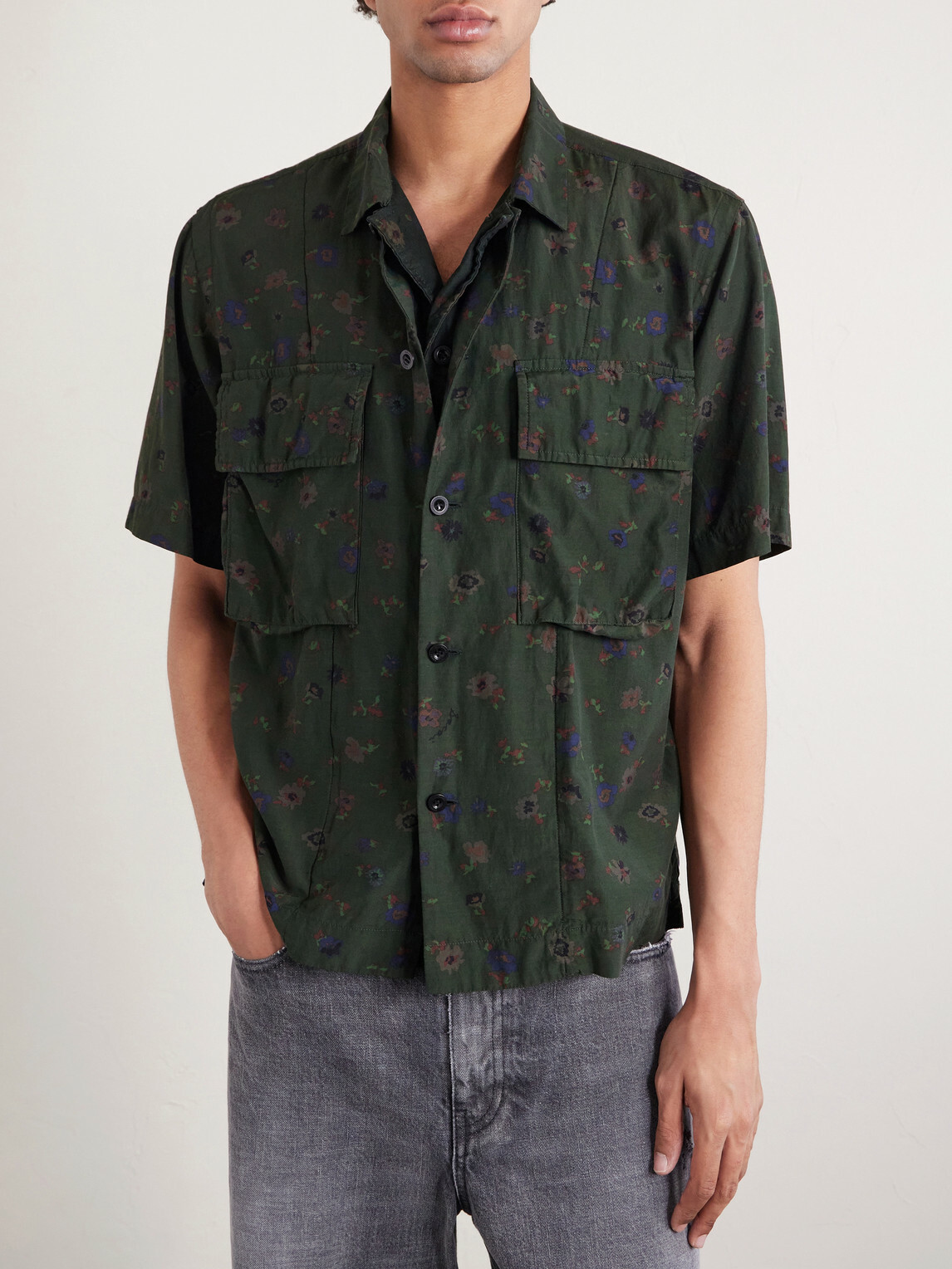 Sacai - Layered Floral-Print Woven Shirt - Green