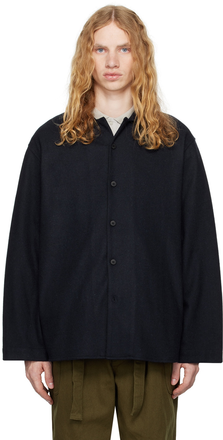 DOCUMENT Navy Heavy Wool Jersey Oversized Shirt