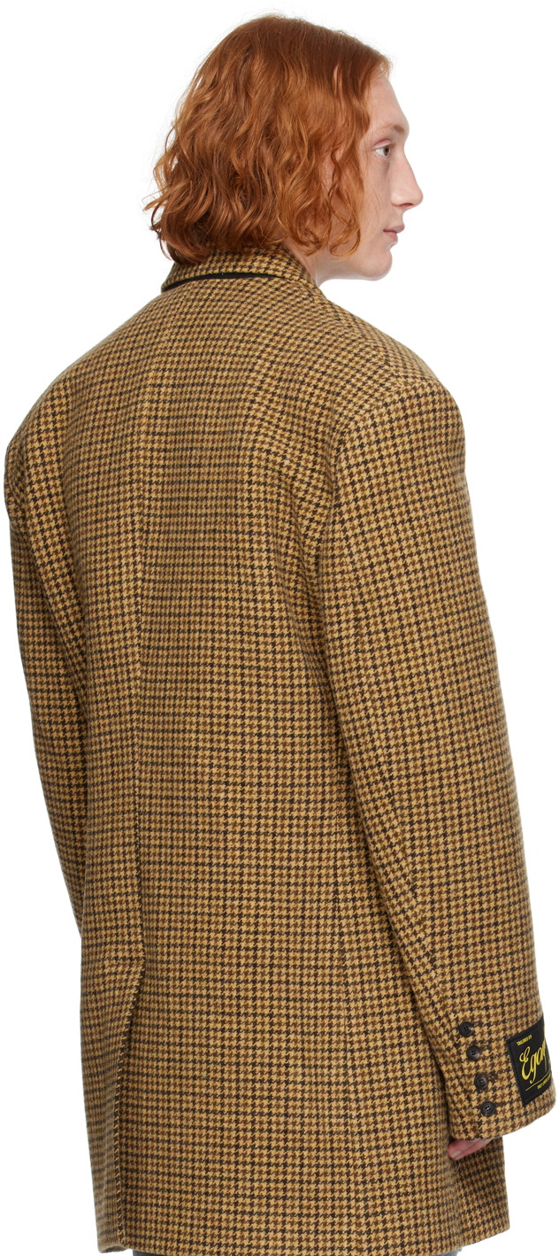 Brown Houndstooth Lapel Collar Blazer