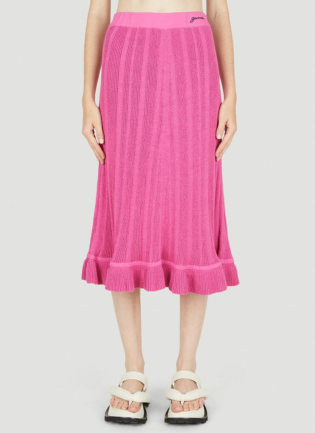Ruffle Trim Mid Length Skirt in Pink GANNI