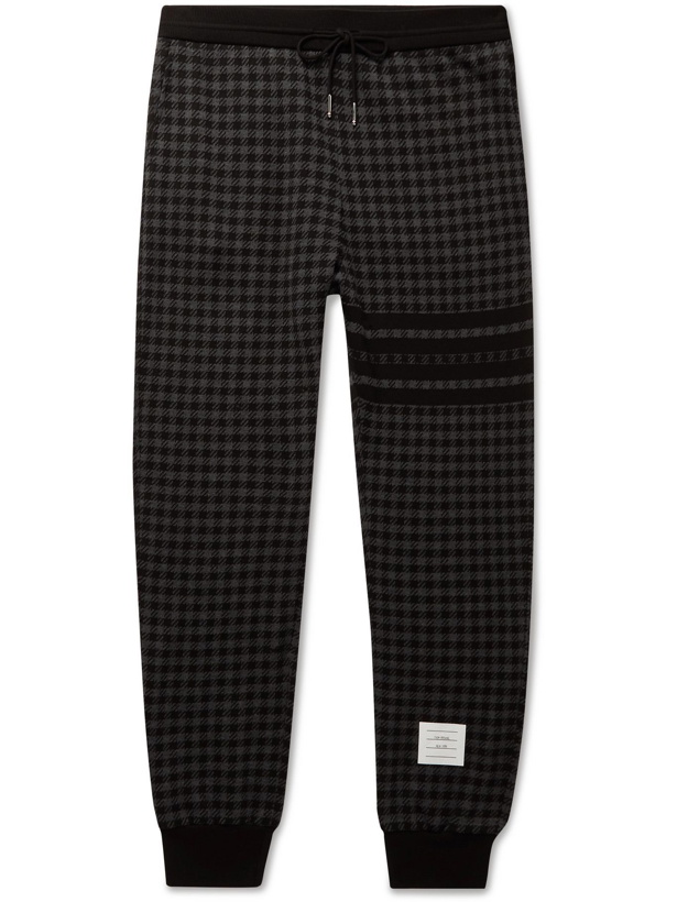 Photo: Thom Browne - Logo-Appliquéd Striped Houndstooth Cotton-Jersey Sweatpants - Black