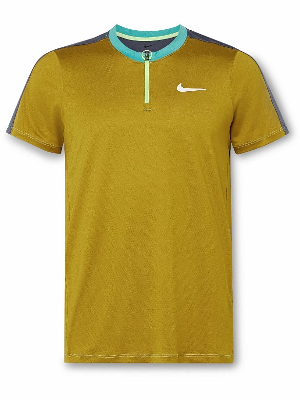 Photo: Nike Tennis - NikeCourt Advantage Slim-Fit Dri-FIT Mesh Half-Zip T-Shirt - Yellow