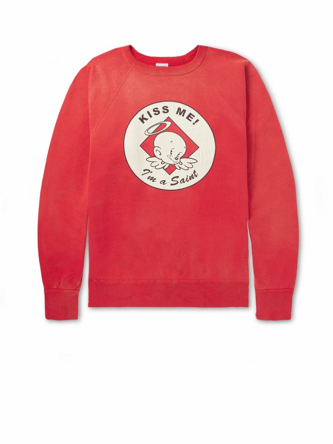 Photo: SAINT Mxxxxxx - Distressed Printed Cotton-Jersey Sweatshirt - Red