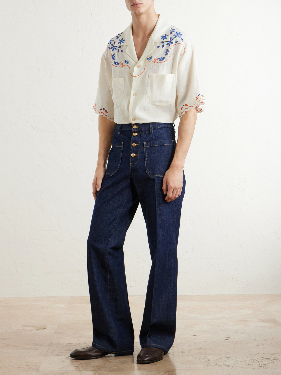 Valentino Garavani - Camp-Collar Embroidered Linen Shirt - Neutrals