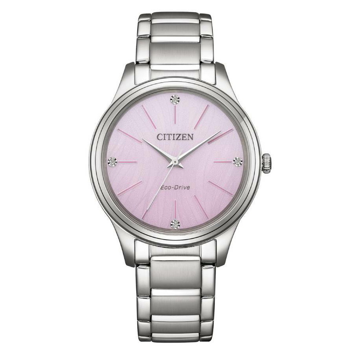 Photo: Citizen Eco-Drive Crystal Pink Dial Ladies Watch EM1220-58X