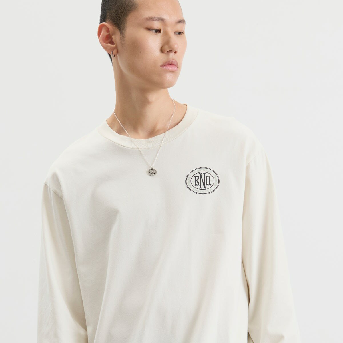 END. Leisure Long Sleeve T-Shirt in Smoke White