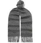 MULBERRY - Logo-Embroidered Fringed Cashmere Scarf - Gray