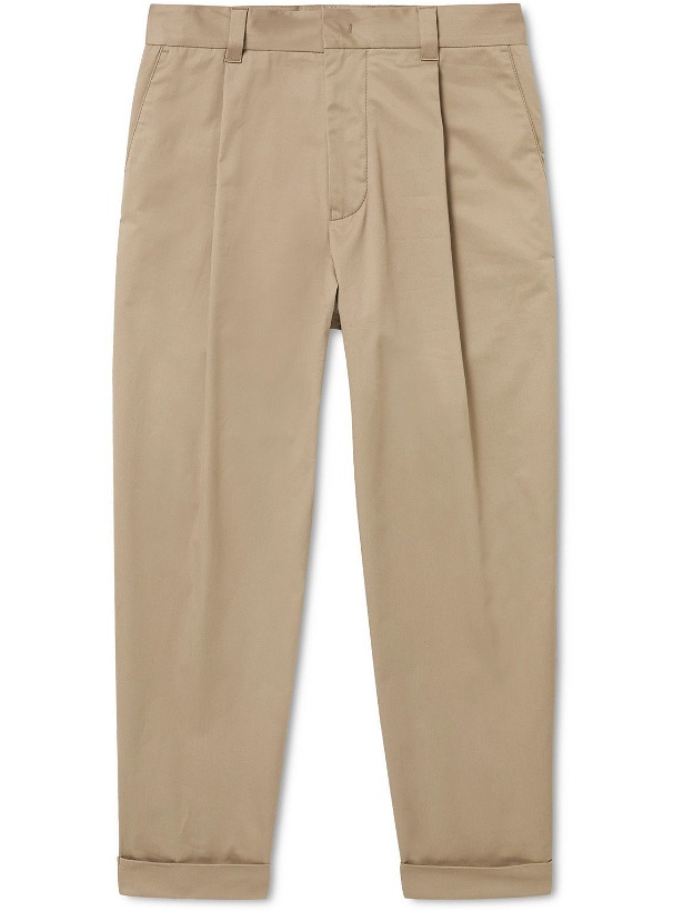 Photo: Giorgio Armani - Tapered Cropped Pleated Cotton-Blend Sateen Trousers - Neutrals