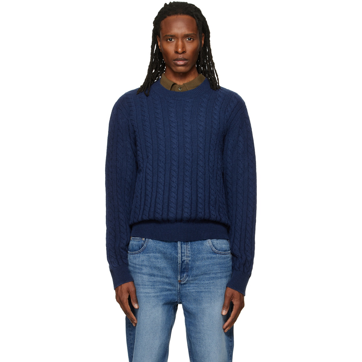 A.P.C. Navy Oversized Cable-Knit Sweater