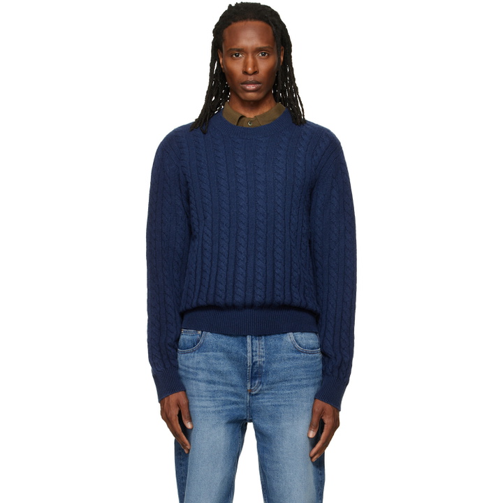 Photo: A.P.C. Navy Oversized Cable-Knit Sweater