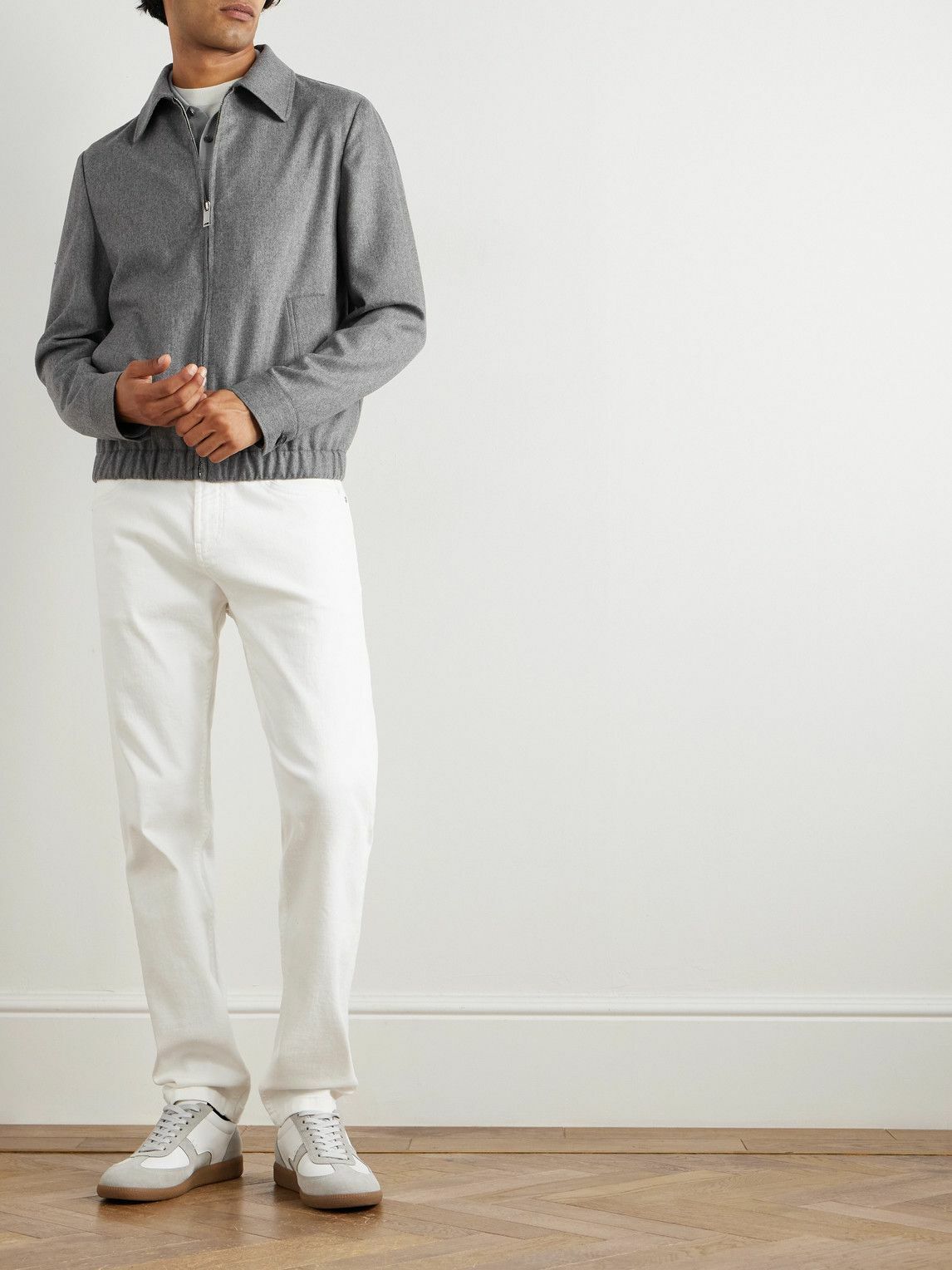 Incotex - Brushed Wool-Blend Flannel Bomber Jacket - Gray
