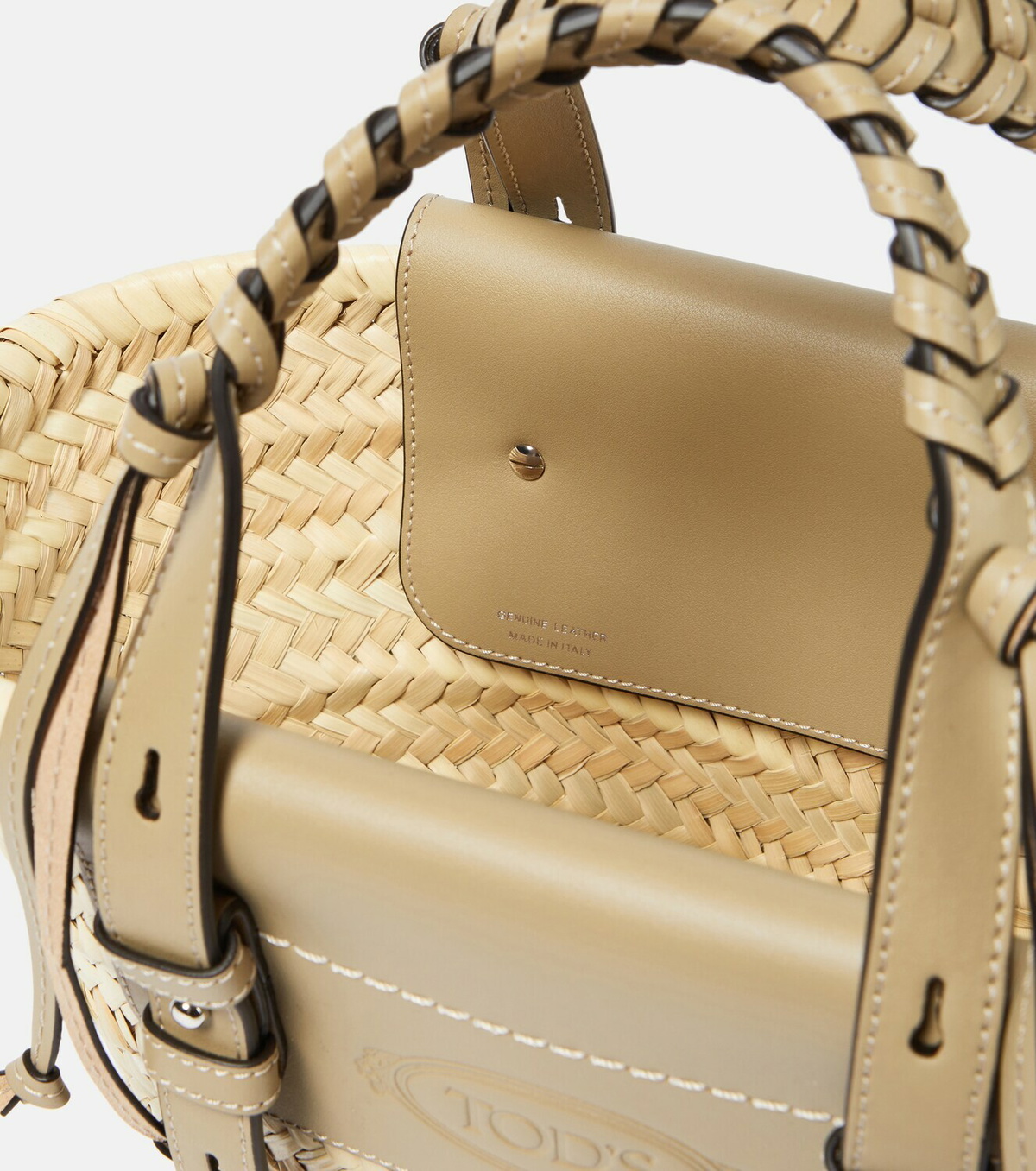 Tod's Small leather-trimmed raffia tote bag Tod's