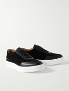 George Cleverley - The Ross Leather-Trimmed Suede Sneakers - Black
